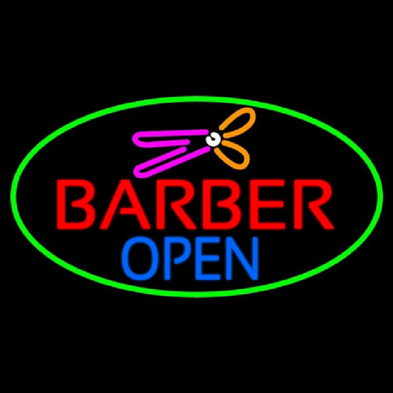 Barber Open With Green Border Neonkyltti