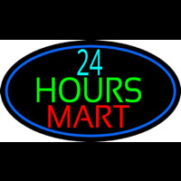 24 Hours Mini Mart With Blue Round Neonkyltti