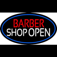 Barber Shop Open With Blue Border Neonkyltti