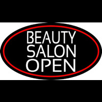 Beauty Salon Open Oval With Red Border Neonkyltti