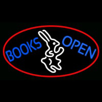Blue Books With Rabbit Logo Open With Red Oval Neonkyltti