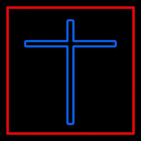 Blue Christian Cross Red Border Neonkyltti
