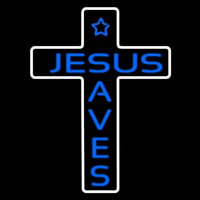 Blue Jesus Saves White Cross With Border Neonkyltti
