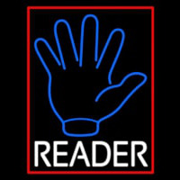 Blue Palm White Reader Red Border Neonkyltti