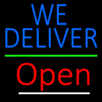 Blue We Deliver Open Green Line Neonkyltti