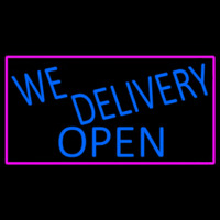 Blue We Deliver Open With Pink Border Neonkyltti