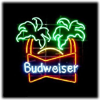 Budweiser double palm trees Beer Bar Neonkyltti