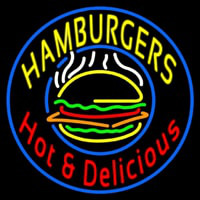 Circle Hamburgers Hot And Delicious Neonkyltti