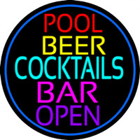 Cocktails Pool Beer Bar Open Neonkyltti