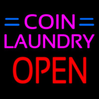 Coin Laundry Block Open Green Line Neonkyltti