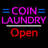 Coin Laundry Open White Line Neonkyltti