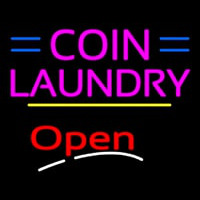 Coin Laundry Open Yellow Line Neonkyltti