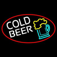 Cold Beer And Beer Mug Oval With Red Border Neonkyltti