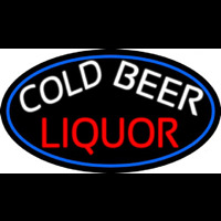 Cold Beer Liquor Oval With Blue Border Neonkyltti