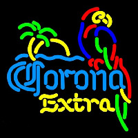 Corona E tra Parrot With Palm Beer Sign Neonkyltti