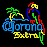 Corona E tra Parrot with Palm Beer Sign Neonkyltti