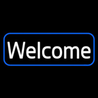 Cursive Welcome With Blue Border Neonkyltti