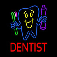 Dentist Tooth Logo With Brush And Paste Neonkyltti