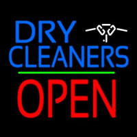 Dry Cleaners Logo Block Open Green Line Neonkyltti