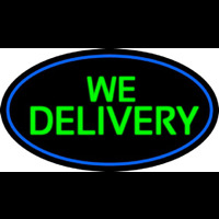 Green We Deliver Oval With Blue Border Neonkyltti