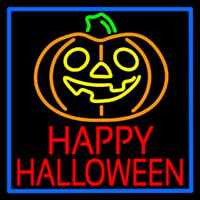 Happy Halloween Pumpkin With Blue Border Neonkyltti