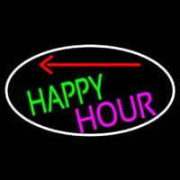 Happy Hour And Arrow Oval With White Border Neonkyltti