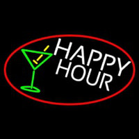 Happy Hour And Martini Glass Oval With Red Border Neonkyltti