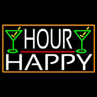 Happy Hour And Martini Glass With Orange Border Neonkyltti