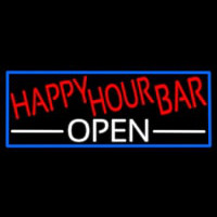 Happy Hour Bar Open With Blue Border Neonkyltti
