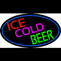 Ice Cold Beer Oval With Blue Border Neonkyltti