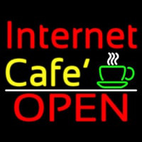 Internet Cafe Open With Coffee Cup Neonkyltti
