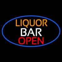 Liquor Bar Open Oval With Blue Border Neonkyltti