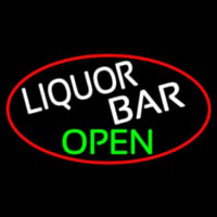 Liquor Bar Open Oval With Red Border Neonkyltti