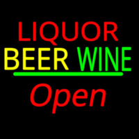 Liquor Beer Wine Cursive Open Neonkyltti