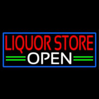 Liquor Store Open With Blue Border Neonkyltti