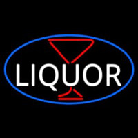 Liquor With Martini Glass Oval With Blue Border Neonkyltti