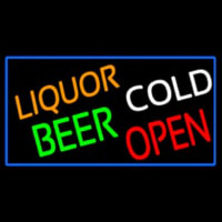 Liquors Beer Cold Open With Blue Border Neonkyltti