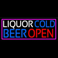 Liquors Cold Beer Open With Pink Border Neonkyltti
