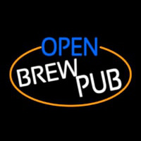 Open Brew Pub Oval With Orange Border Neonkyltti