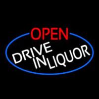 Open Drive In Liquor Oval With Blue Border Neonkyltti