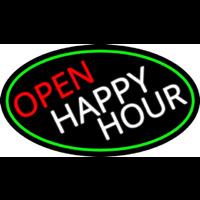 Open Happy Hour Oval With Green Border Neonkyltti