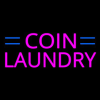 Pink Coin Laundry Blue Lines Neonkyltti