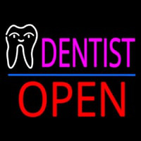 Pink Dentist White Tooth Blue Line Open Neonkyltti