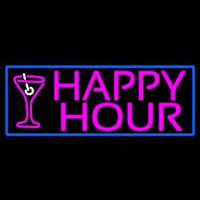 Pink Happy Hour And Wine Glass With Blue Border Neonkyltti