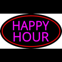 Pink Happy Hour Oval With Red Border Neonkyltti