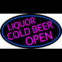 Pink Liquors Cold Beer Open Oval With Blue Border Neonkyltti