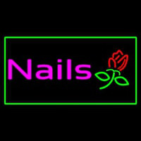 Pink Nails With Flower Logo Green Border Neonkyltti