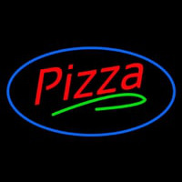 Pizza Oval Blue Border Neonkyltti