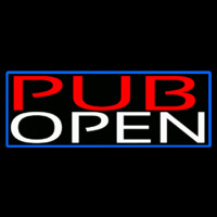 Pub Open With Blue Border Neonkyltti