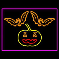 Pumpkin And Bats With Pink Border Neonkyltti